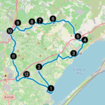 Boucle cyclo N°26 pour un itinéraire à vélo entre l'étang de thau, l'abbaye de Valmagne, et Pézenas